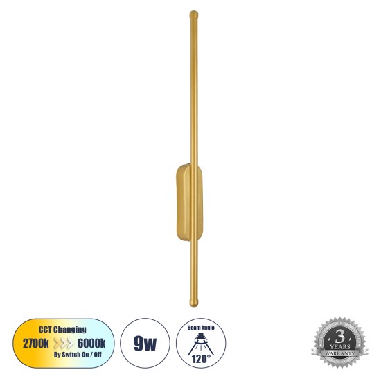 HARLEM 61332 Φωτιστικό Τοίχου - Απλίκα Design LED CCT 9W 1080lm 120° AC 220-240V - Εναλλαγή Φωτισμού μέσω Διακόπτη On/Off All In One Ψυχρό 6000k+Φυσικό 4500k+Θερμό 2700k Μ5 x Π4 x Υ60cm - Χρυσό - 3 Years Warranty HARLEM 61332 Φωτιστικό Τοίχου - Απλίκα Design LED CCT 9W 1080lm 120° AC 220-240V - Εναλλαγή Φωτισμού μέσω Διακόπτη On/Off All In One Ψυχρό 6000k+Φυσικό 4500k+Θερμό 2700k Μ5 x Π4 x Υ60cm - Χρυσό - 3 Years Warranty