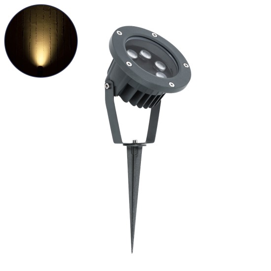 TREETZINA 90354 Φωτιστικό Σποτ για Φυτά - Δέντρα με Βάση Κήπου / Καρφωτό LED 6W 660lm 10° DC 24V Αδιάβροχο IP65 Θερμό Λευκό 2700K Dimmable - Bridgelux SMD Chip - Γκρι Ανθρακί - Μ14 x Π12.5 x Υ12.5cm - 3 Χρόνια Εγγύηση
