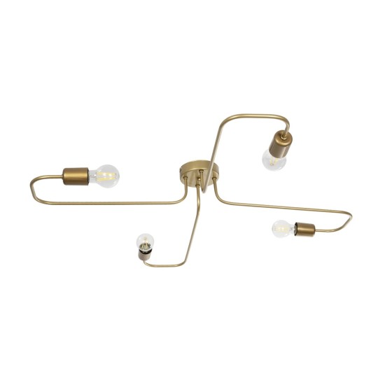 MOORNA 201-0065 Vintage Φωτιστικό Οροφής Πλέγμα Πολύφωτο 4 x E27 IP20 Χρυσό Μέταλλο - Μ97 x Π97 x Υ7cm