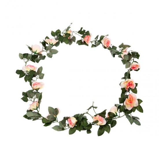 09004 Τεχνητό Κρεμαστό Φυτό Διακοσμητική Γιρλάντα Μήκους 2 μέτρων με 16 X Μεγάλα Τριαντάφυλλα Ροζ