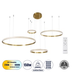 DIAMOND TETRA 61149 Μοντέρνο Κρεμαστό Φωτιστικό Οροφής LED 150W 18379lm 360° AC 220-240V IP20 Ρυθμιζόμενο Λευκό CCT με Χειριστήριο από 2700K έως 6000K Dimmable - Lumileds SMD Chip - Χρυσό Βούρτσας - Μ150 x Π150 x Υ60cm - 3 Χρόνια Εγγύηση