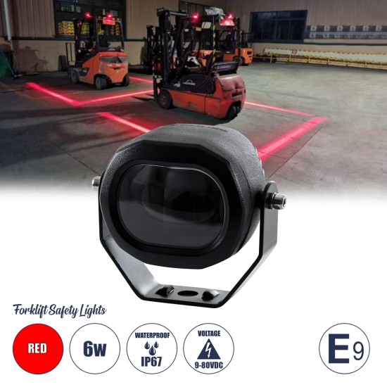 85426 E9 Mark Forklift Safety Lights - Φώτα Προειδοποίησης & Διαγράμμισης Ασφαλείας για Περονοφόρα - Κλάρκ LED 6W DC 9-80V Αδιάβροχο IP67 Κόκκινο Μ7 x Π8 x Υ5.5cm