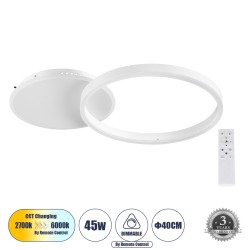 VENOM 61118 Φωτιστικό Οροφής Δαχτυλίδι-Κύκλος LED CCT 45W 5445lm 360° AC 220-240V - Εναλλαγή Φωτισμού μέσω Τηλεχειριστηρίου All In One Ψυχρό 6000k+Φυσικό 4500k+Θερμό 2700k Dimmable Φ40cm+BackLight - Λευκό - 3 Years Warranty