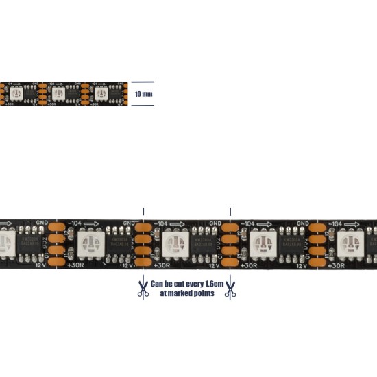 DIGIPRO 90604 Ψηφιακή Pixel Addressable Ταινία LED 14.4W/m 864lm/m 120° DC 12V IP20 60 x SMD5050 Chip/m 60 x Pixel/m Πολύχρωμο RGB Dimmable SPI/TTL Protocol IC TM1812 - Sanan SMD Chip - Μ500 x Π1 x Υ0.2cm - Ρολό 5 Μέτρων - 5 Χρόνια Εγγύηση