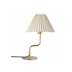 LIVL 204-0169 Μοντέρνο Eπιτραπέζιο Φωτιστικό Μονόφωτο 1 x E27 IP20 Χρυσό Μέταλλο με Μπεζ Ύφασμα - Μ22 x Π22 x Υ34cm