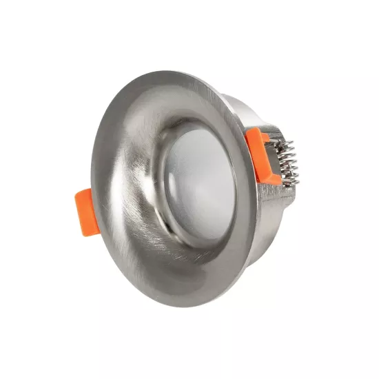 kelvo® LAMDA KLV-101-0046 Χωνευτό Φωτιστικό Downlight Σποτ Μπάνιου για Λάμπα MR16 με Ντουί GU10 AC 220-240V Αδιάβροχο IP65 - Νίκελ Βούρτσας - Μ8.5 x Π8.5 x Υ3.5cm / Q7.5cm