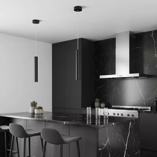 kelvo® CANAL KLV-101-0070 Κρεμαστό Φωτιστικό Οροφής LED 7W 700lm 36° AC 220-240V IP20 Θερμό Λευκό 2700K - Bridgelux COB Chip & TÜV SÜD Driver - Μαύρο Ματ - Μ4 x Π4 x Υ30cm - 5 Χρόνια Εγγύηση