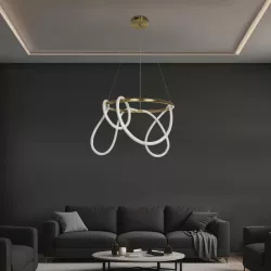 kelvo® GLOW KLV-101-0163 Κρεμαστό Φωτιστικό Οροφής LED 58W 5800lm 360° AC 220-240V IP20 Ρυθμιζόμενο Λευκό CCT με Χειριστήριο από 2700K έως 6000K Dimmable - Lumileds SMD Chip - Χρυσό Πλατίνα - Μ80 x Π80 x Υ40cm - 3 Χρόνια Εγγύηση