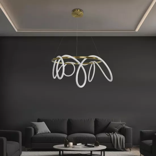 kelvo® GLOW KLV-101-0164 Κρεμαστό Φωτιστικό Οροφής LED 69W 6900lm 360° AC 220-240V IP20 Ρυθμιζόμενο Λευκό CCT με Χειριστήριο από 2700K έως 6000K Dimmable - Lumileds SMD Chip - Χρυσό Πλατίνα - Μ100 x Π100 x Υ40cm - 3 Χρόνια Εγγύηση