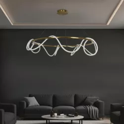 kelvo® GLOW KLV-101-0165 Κρεμαστό Φωτιστικό Οροφής LED 100W 10000lm 360° AC 220-240V IP20 Ρυθμιζόμενο Λευκό CCT με Χειριστήριο από 2700K έως 6000K Dimmable - Lumileds SMD Chip - Χρυσό Πλατίνα - Μ150 x Π150 x Υ100cm - 3 Χρόνια Εγγύηση