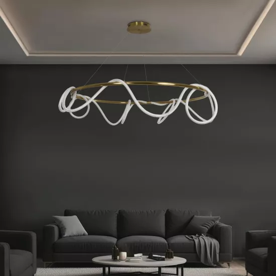 kelvo® GLOW KLV-101-0165 Κρεμαστό Φωτιστικό Οροφής LED 100W 10000lm 360° AC 220-240V IP20 Ρυθμιζόμενο Λευκό CCT με Χειριστήριο από 2700K έως 6000K Dimmable - Lumileds SMD Chip - Χρυσό Πλατίνα - Μ150 x Π150 x Υ100cm - 3 Χρόνια Εγγύηση