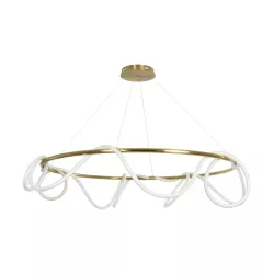 kelvo® GLOW KLV-101-0165 Κρεμαστό Φωτιστικό Οροφής LED 100W 10000lm 360° AC 220-240V IP20 Ρυθμιζόμενο Λευκό CCT με Χειριστήριο από 2700K έως 6000K Dimmable - Lumileds SMD Chip - Χρυσό Πλατίνα - Μ150 x Π150 x Υ100cm - 3 Χρόνια Εγγύηση