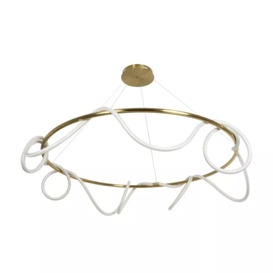 kelvo® GLOW KLV-101-0165 Κρεμαστό Φωτιστικό Οροφής LED 100W 10000lm 360° AC 220-240V IP20 Ρυθμιζόμενο Λευκό CCT με Χειριστήριο από 2700K έως 6000K Dimmable - Lumileds SMD Chip - Χρυσό Πλατίνα - Μ150 x Π150 x Υ100cm - 3 Χρόνια Εγγύηση