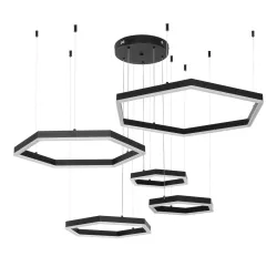 kelvo® LEXAGON KLV-101-0179 Κρεμαστό Φωτιστικό Οροφής LED 120W 12000lm 200° AC 220-240V IP20 Ρυθμιζόμενο Λευκό CCT με Χειριστήριο από 2700K έως 6000K Dimmable - Lumileds SMD Chip - Μαύρο Ματ - Μ110 x Π90 x Υ110cm - 3 Χρόνια Εγγύηση