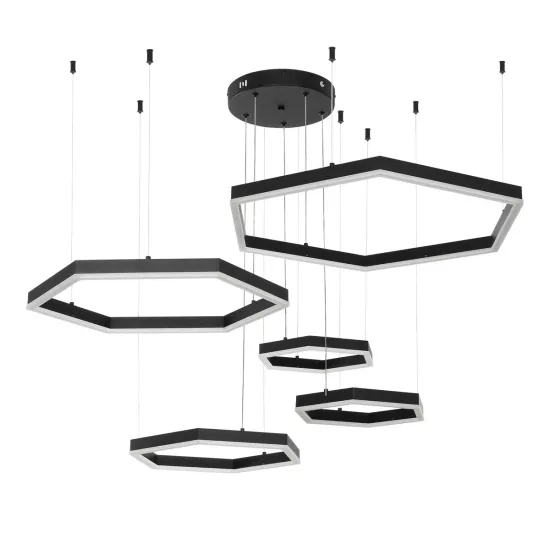 kelvo® LEXAGON KLV-101-0179 Κρεμαστό Φωτιστικό Οροφής LED 120W 12000lm 200° AC 220-240V IP20 Ρυθμιζόμενο Λευκό CCT με Χειριστήριο από 2700K έως 6000K Dimmable - Lumileds SMD Chip - Μαύρο Ματ - Μ110 x Π90 x Υ110cm - 3 Χρόνια Εγγύηση