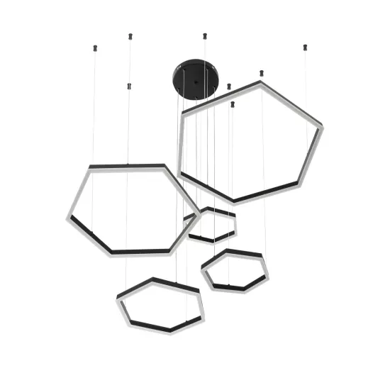 kelvo® LEXAGON KLV-101-0179 Κρεμαστό Φωτιστικό Οροφής LED 120W 12000lm 200° AC 220-240V IP20 Ρυθμιζόμενο Λευκό CCT με Χειριστήριο από 2700K έως 6000K Dimmable - Lumileds SMD Chip - Μαύρο Ματ - Μ110 x Π90 x Υ110cm - 3 Χρόνια Εγγύηση