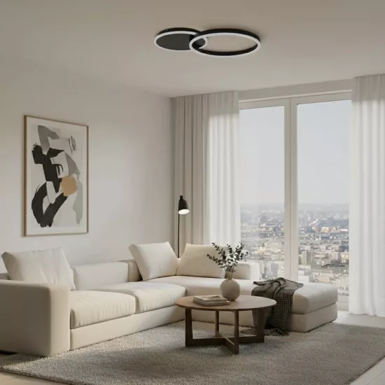 kelvo® VENOM KLV-101-0181 Φωτιστικό Οροφής LED 45W 4500lm 360° AC 220-240V IP20 Ρυθμιζόμενο Λευκό CCT με Χειριστήριο από 2700K έως 6000K Dimmable - Lumileds SMD Chip - Μαύρο Ματ - Μ60 x Π40 x Υ7.5cm - 3 Χρόνια Εγγύηση