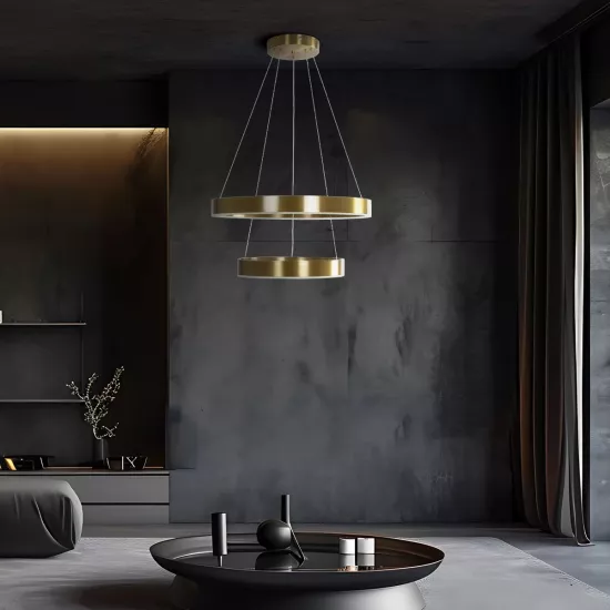 kelvo® VENOM KLV-101-0198 Κρεμαστό Φωτιστικό Οροφής LED 75W 7500lm 120° AC 220-240V IP20 Ρυθμιζόμενο Λευκό CCT με Χειριστήριο από 2700K έως 6000K Dimmable - Lumileds SMD Chip - Χρυσό Πλατίνα - Μ60 x Π60 x Υ40cm - 3 Χρόνια Εγγύηση