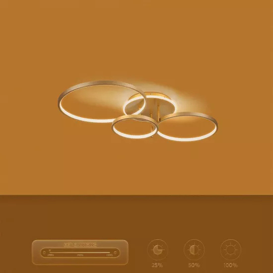 kelvo® NEMESIS KLV-101-0207 Φωτιστικό Οροφής LED 98W 9800lm 360° AC 220-240V IP20 Ρυθμιζόμενο Λευκό CCT με Χειριστήριο από 2700K έως 6000K Dimmable - Lumileds SMD Chip - Χρυσό Πλατίνα - Μ89 x Π60 x Υ19cm - 3 Χρόνια Εγγύηση