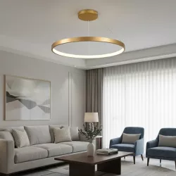 kelvo® NEMESIS KLV-101-0216 Κρεμαστό Φωτιστικό Οροφής LED 75W 7500lm 180° AC 220-240V IP20 Ρυθμιζόμενο Λευκό CCT με Χειριστήριο από 2700K έως 6000K Dimmable - Lumileds SMD Chip - Χρυσό Πλατίνα - Μ100 x Π100 x Υ4cm - 3 Χρόνια Εγγύηση