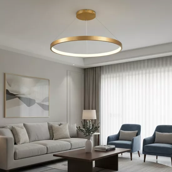 kelvo® NEMESIS KLV-101-0216 Κρεμαστό Φωτιστικό Οροφής LED 75W 7500lm 180° AC 220-240V IP20 Ρυθμιζόμενο Λευκό CCT με Χειριστήριο από 2700K έως 6000K Dimmable - Lumileds SMD Chip - Χρυσό Πλατίνα - Μ100 x Π100 x Υ4cm - 3 Χρόνια Εγγύηση