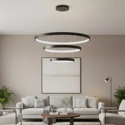 kelvo® NEMESIS KLV-101-0220 Κρεμαστό Φωτιστικό Οροφής LED 120W 12000lm 180° AC 220-240V IP20 Ρυθμιζόμενο Λευκό CCT με Χειριστήριο από 2700K έως 6000K Dimmable - Lumileds SMD Chip - Μαύρο Ματ - Μ80 x Π80 x Υ80cm - 3 Χρόνια Εγγύηση