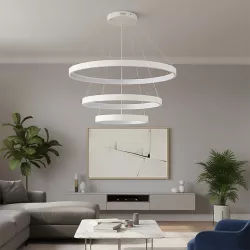 kelvo® NEMESIS KLV-101-0221 Κρεμαστό Φωτιστικό Οροφής LED 120W 12000lm 180° AC 220-240V IP20 Ρυθμιζόμενο Λευκό CCT με Χειριστήριο από 2700K έως 6000K Dimmable - Lumileds SMD Chip - Λευκό Ματ - Μ80 x Π80 x Υ80cm - 3 Χρόνια Εγγύηση