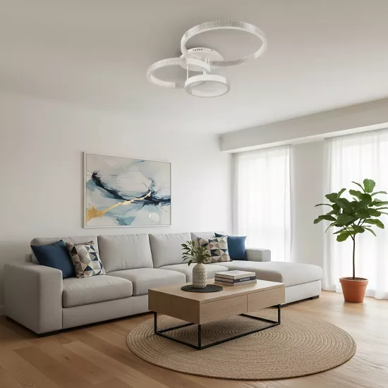 kelvo® DIAMOND KLV-101-0227 Φωτιστικό Οροφής LED 100W 10000lm 360° AC 220-240V IP20 Ρυθμιζόμενο Λευκό CCT με Χειριστήριο από 2700K έως 6000K Dimmable - Lumileds SMD Chip - Λευκό Ματ - Μ80 x Π50 x Υ20cm - 3 Χρόνια Εγγύηση