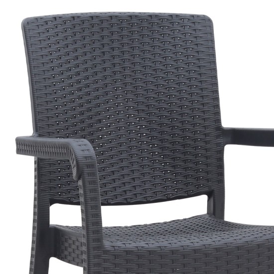 Πολυθρόνα κήπου πολυπροπυλενίου με πλέξη ραττάν χρώμα μαύρο 56x60x86,5εκ.