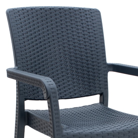 Πολυθρόνα κήπου πολυπροπυλενίου με πλέξη ραττάν χρώμα γκρι 56x60x86,5εκ.