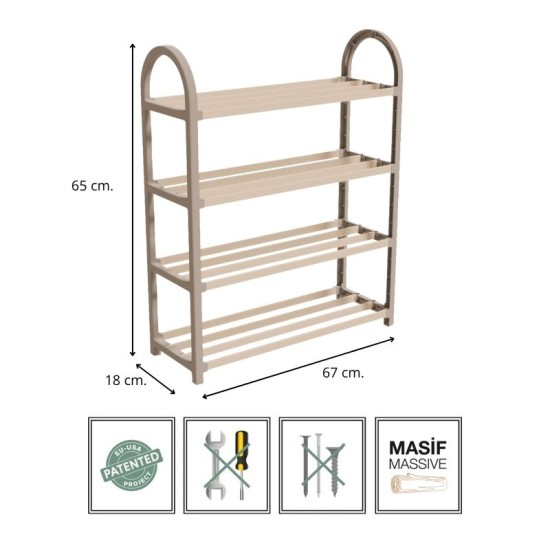 Παπουτσοθήκη ξύλινη - πλαστική χρώμα φυσικό - μπεζ 67x18x65εκ.