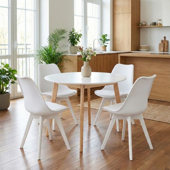 Καρέκλα τραπεζαρίας Viva  PP - PU λευκό - ξύλινο λευκό πόδι 48,5x54x80εκ.