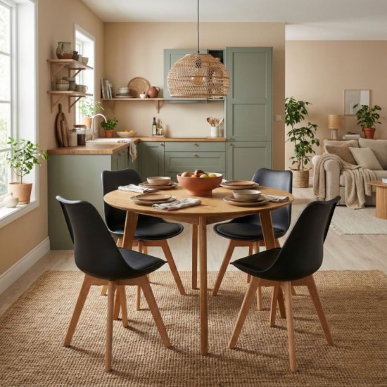 Καρέκλα τραπεζαρίας Viva  PP - PU μαύρο - ξύλινο φυσικό πόδι 48,5x54x80εκ.