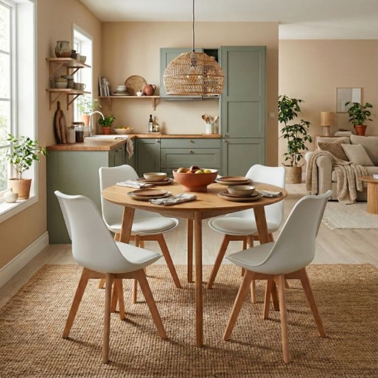 Καρέκλα τραπεζαρίας Viva  PP - PU λευκό - ξύλινο φυσικό πόδι 48,5x54x80εκ.