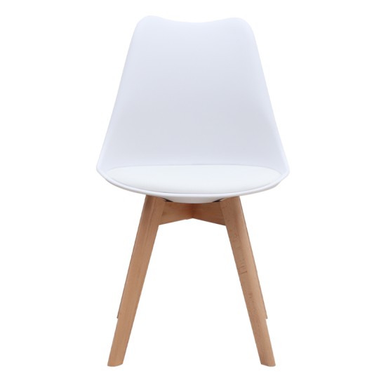 Καρέκλα τραπεζαρίας Viva  PP - PU λευκό - ξύλινο φυσικό πόδι 48,5x54x80εκ.