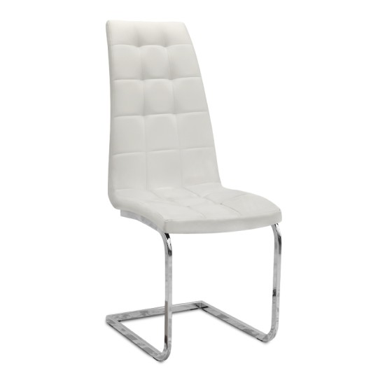 Καρέκλα τραπεζαρίας Vela  λευκό PU - μεταλλική βάση χρωμίου 41x61x107εκ.