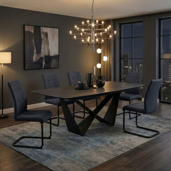 Καρέκλα τραπεζαρίας Laura  ανθρακί ύφασμα - μεταλλική μαύρη βάση 42x58x98εκ.