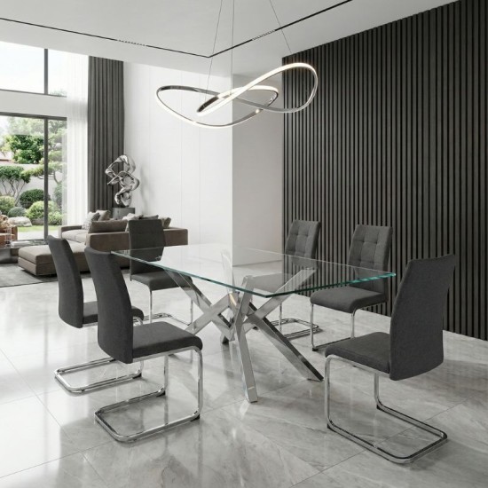 Καρέκλα τραπεζαρίας Laura  γκρι ύφασμα - μεταλλική βάση χρωμίου 42x58x98εκ.