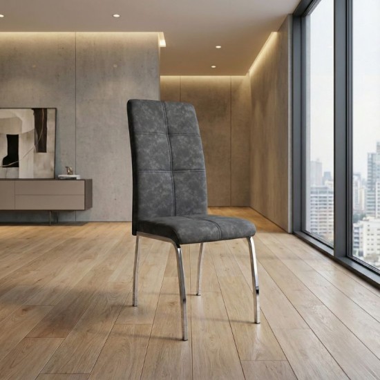 Καρέκλα τραπεζαρίας Alma  γκρι PU - μεταλλικό πόδι χρωμίου 42x53x97εκ.