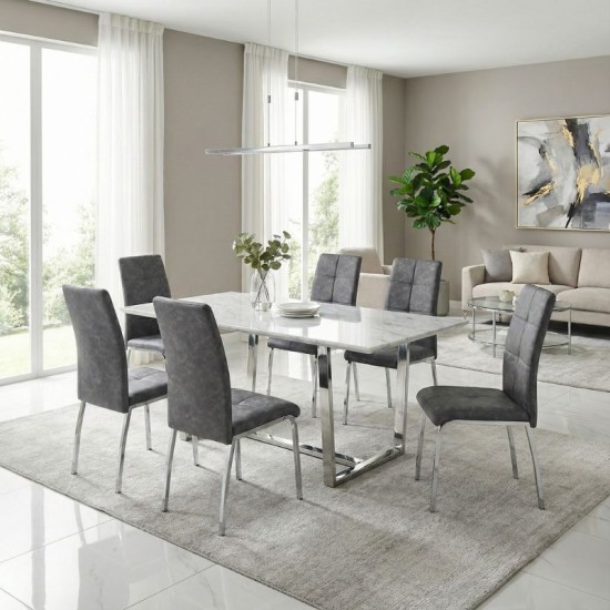 Καρέκλα τραπεζαρίας Alma  γκρι PU - μεταλλικό πόδι χρωμίου 42x53x97εκ.