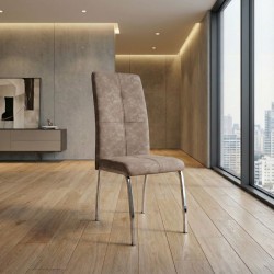 Καρέκλα τραπεζαρίας Alma  μπεζ PU - μεταλλικό πόδι χρωμίου 42x53x97εκ.