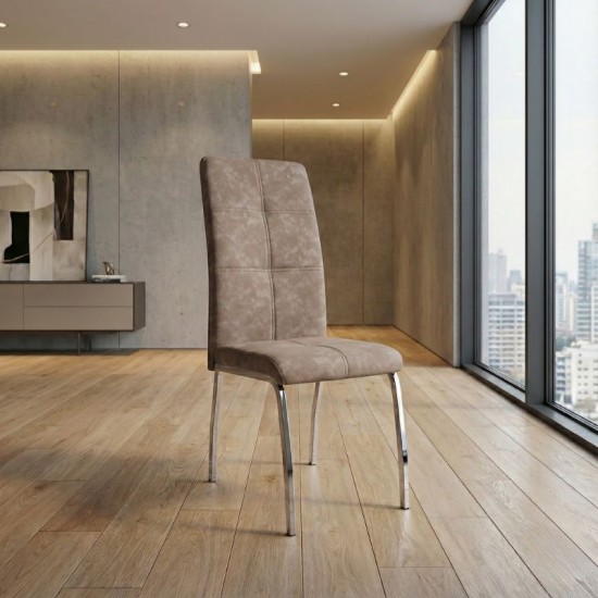 Καρέκλα τραπεζαρίας Alma  μπεζ PU - μεταλλικό πόδι χρωμίου 42x53x97εκ.