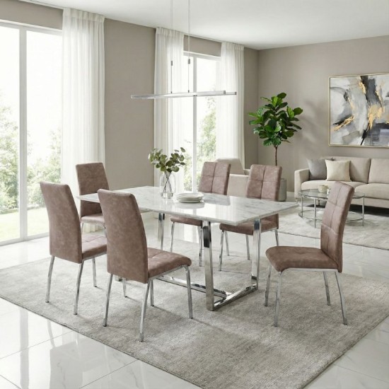 Καρέκλα τραπεζαρίας Alma  μπεζ PU - μεταλλικό πόδι χρωμίου 42x53x97εκ.