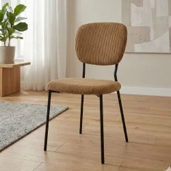 Καρέκλα τραπεζαρίας Kevin  μουσταρδί ύφασμα - μεταλλικό μαύρο πόδι 48x51x87εκ.