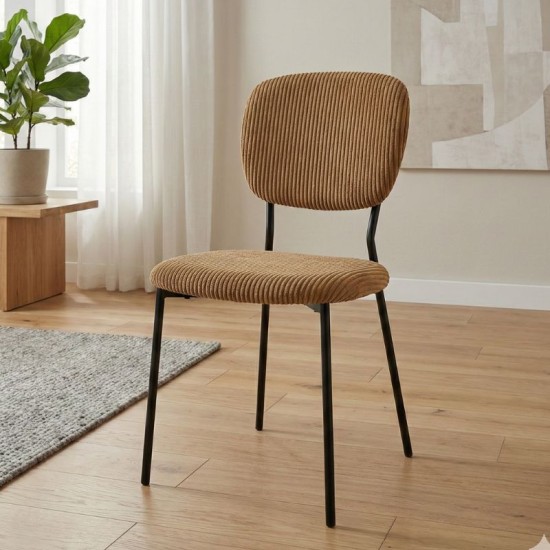 Καρέκλα τραπεζαρίας Kevin  μουσταρδί ύφασμα - μεταλλικό μαύρο πόδι 48x51x87εκ.