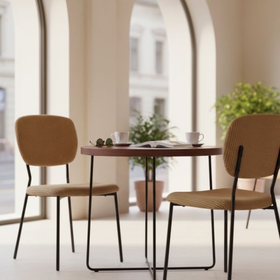 Καρέκλα τραπεζαρίας Kevin  μουσταρδί ύφασμα - μεταλλικό μαύρο πόδι 48x51x87εκ.