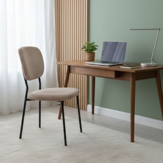 Καρέκλα τραπεζαρίας Kevin  μόκα ύφασμα - μεταλλικό μαύρο πόδι 48x51x87εκ.