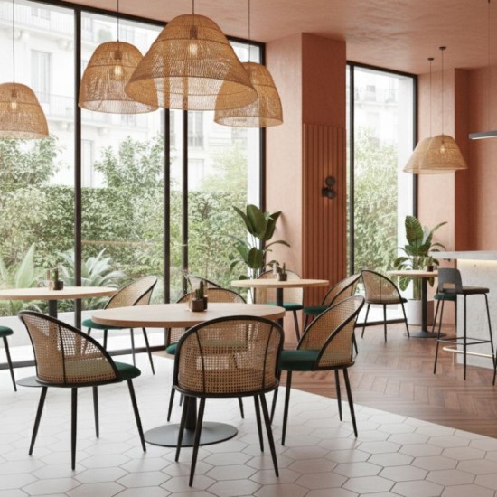 Καρέκλα τραπεζαρίας Jacob  pe rattan - κυπαρισσί βελούδο - μεταλλικό μαύρο πόδι 52x50x77εκ.