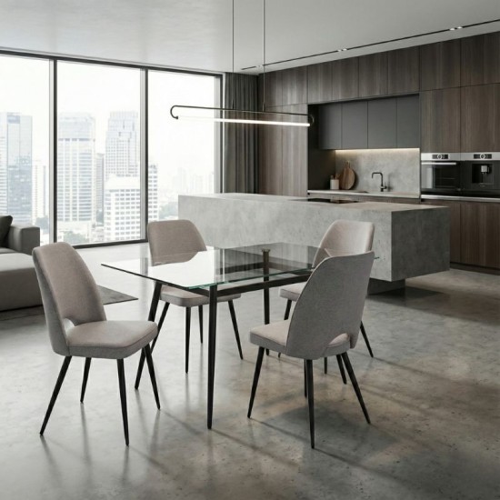 Καρέκλα τραπεζαρίας Christy  ανοιχτό μπεζ ύφασμα - μεταλλικό μαύρο πόδι 47x59x90εκ.