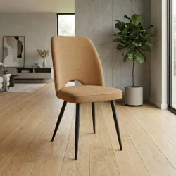 Καρέκλα τραπεζαρίας Christy  μουσταρδί ύφασμα - μεταλλικό μαύρο πόδι 47x59x90εκ.